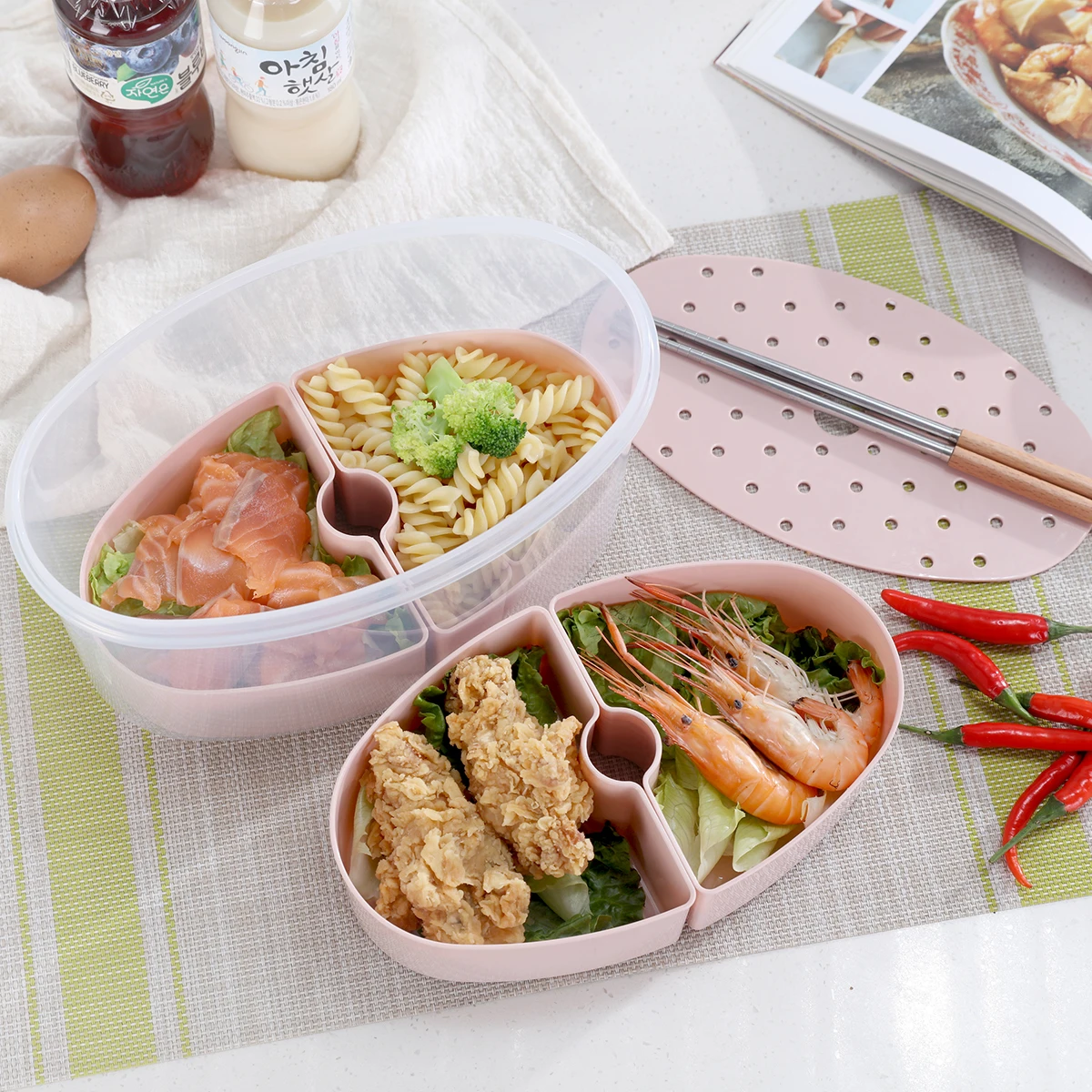 Japanese Style 2 Layers Hard Plastic Kids Bento Lunch Box With Handle