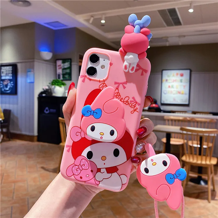 High Quality TPU Cute Kitty with Holder and Lanyard for casing iphone 14 promax