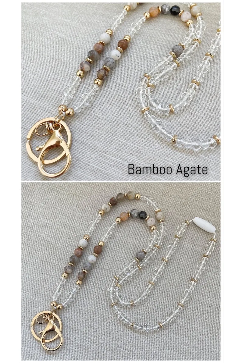 Gemstone Beads Mala Breakaway Beaded Teacher Lanyard