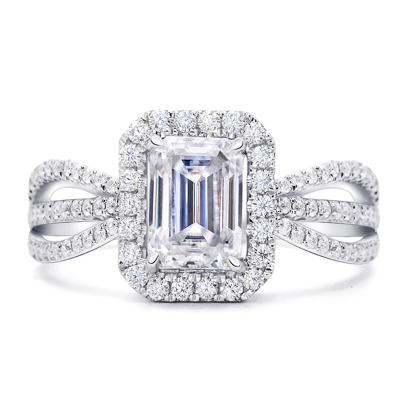 18k Wedding Diamond Ring 1.5 Carat Lab Grown Emerald Cut Diamond E VS1 Halo Engagement Ring Lab Engagement Rings For Women