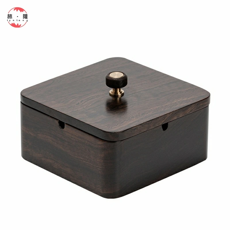 High Quality Home Office Tabletop Stainless Steel Liner Easy Clean Indoor Outdoor Use Wooden Smokeless Ashtray for Patio