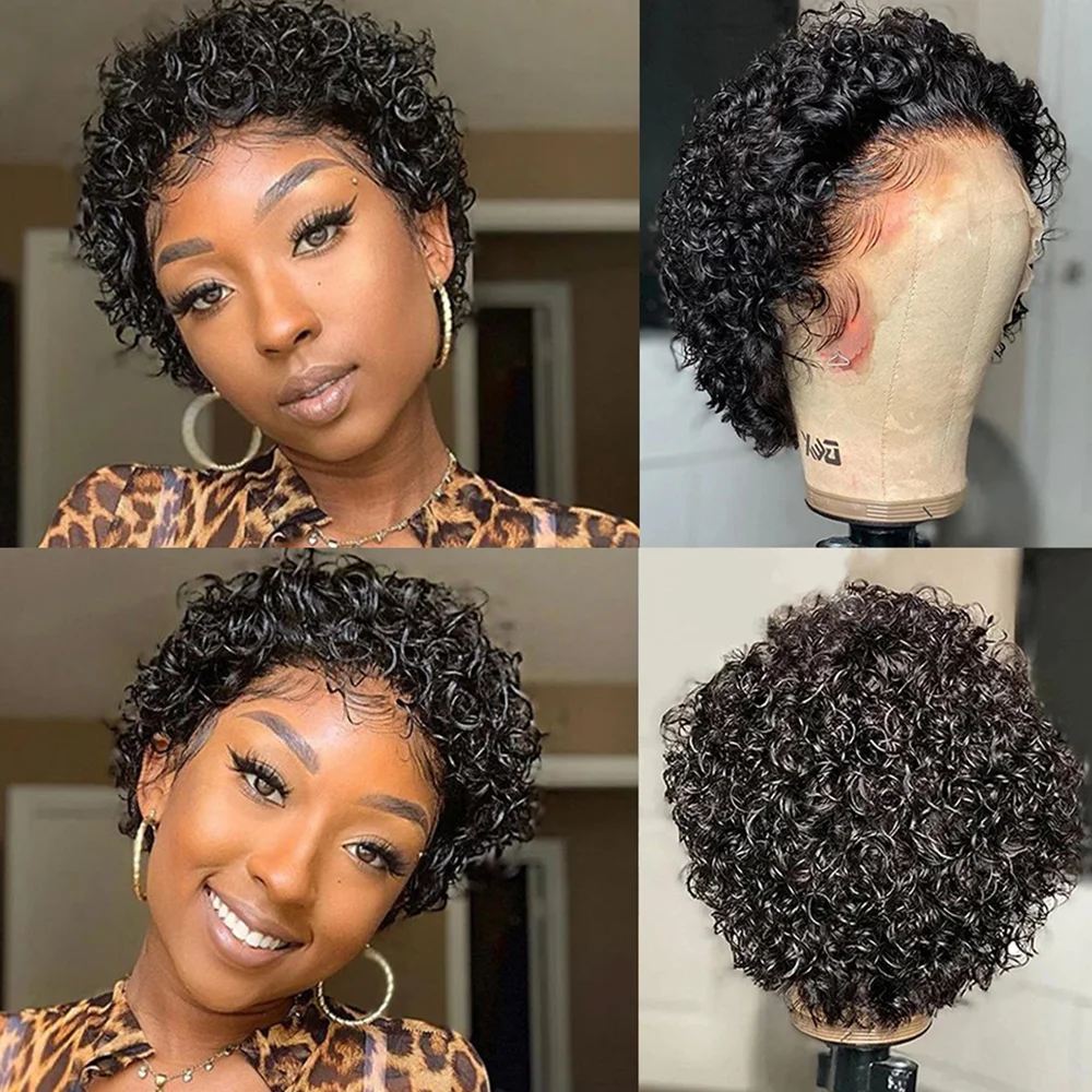 Natural Hairline Short Curly Bob Wigs virgin Brazilian Human Hair Lace Front Wigs for Black Women