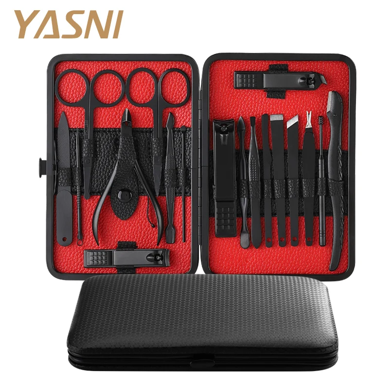 
18 in 1Leather Travel Case Manicure and Pedicure Nail Tools Professional Grooming Kit 