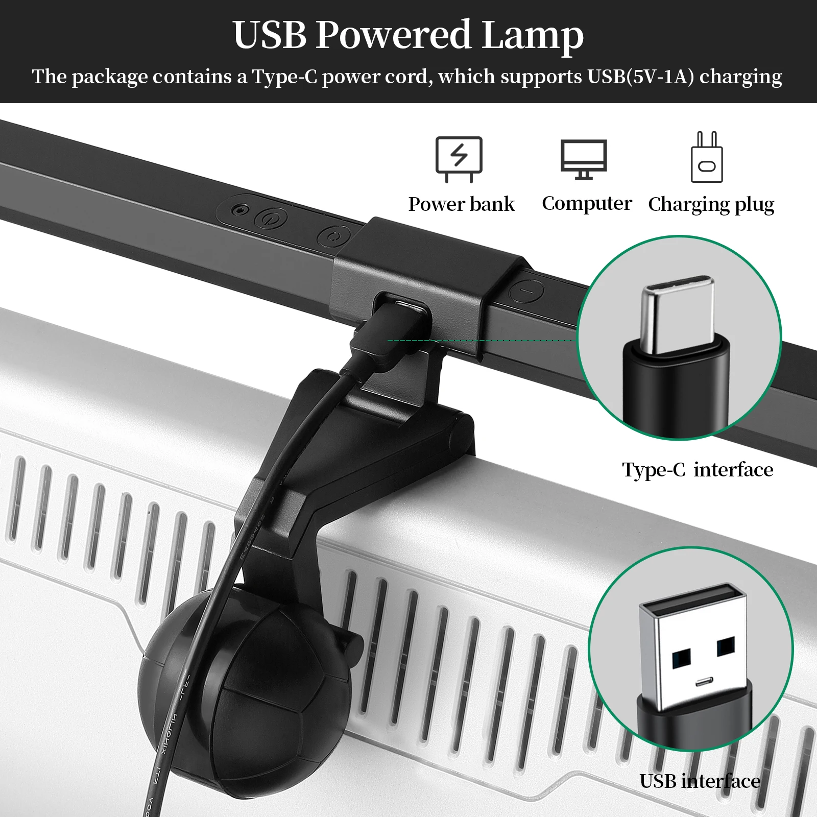 CPYP Stepless Dimming Eye-Care LED Desk Lamp For Computer PC Monitor Screen Hanging Light Reading USB