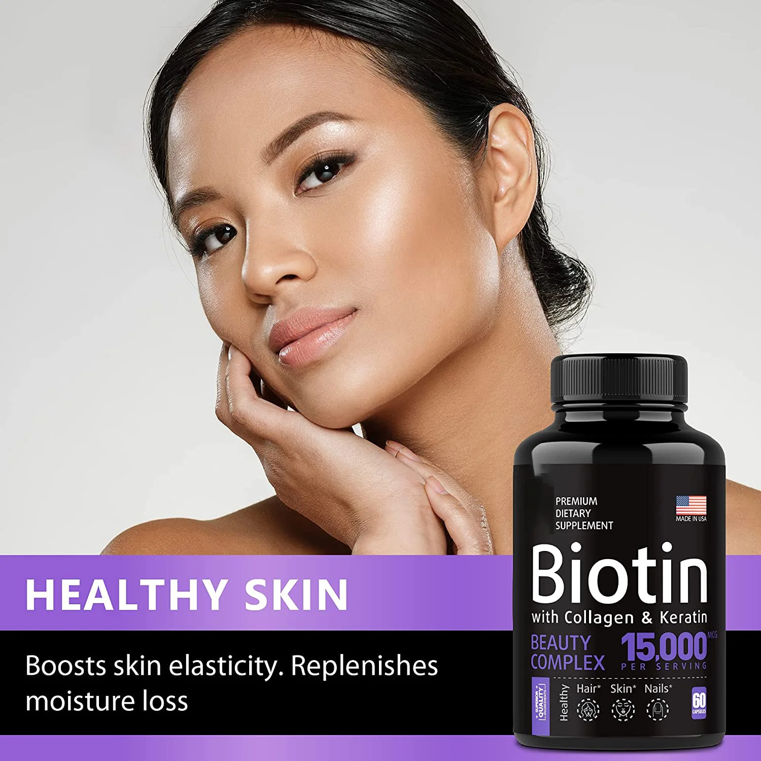 Factory Supply OEM Biotin Hair Dietary Supplement Capsule Organic Skin Nails Care Vitamin Hair Growth Biotin Capsules for Hair