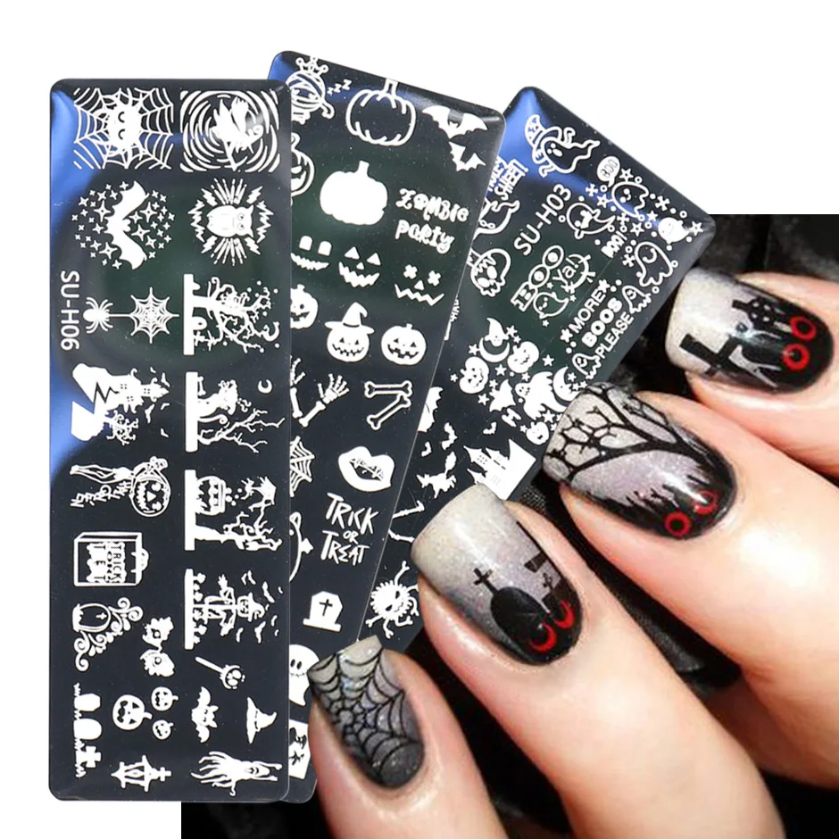 Nail Art Steel Plate Christmas Halloween Pumpkin Snowman Skull Stainless Printing Template stamping nail french