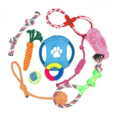 New pet cotton rope dog toy 10 pieces fun combination set  bite resistant rope toy set