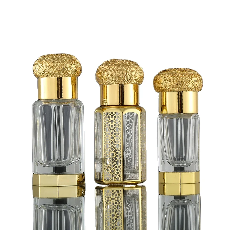 3ml 6ml 12ml Mini Crystal Empty Dropper Bottle Clear Essential Oil Glass Bottle with Gold Lid