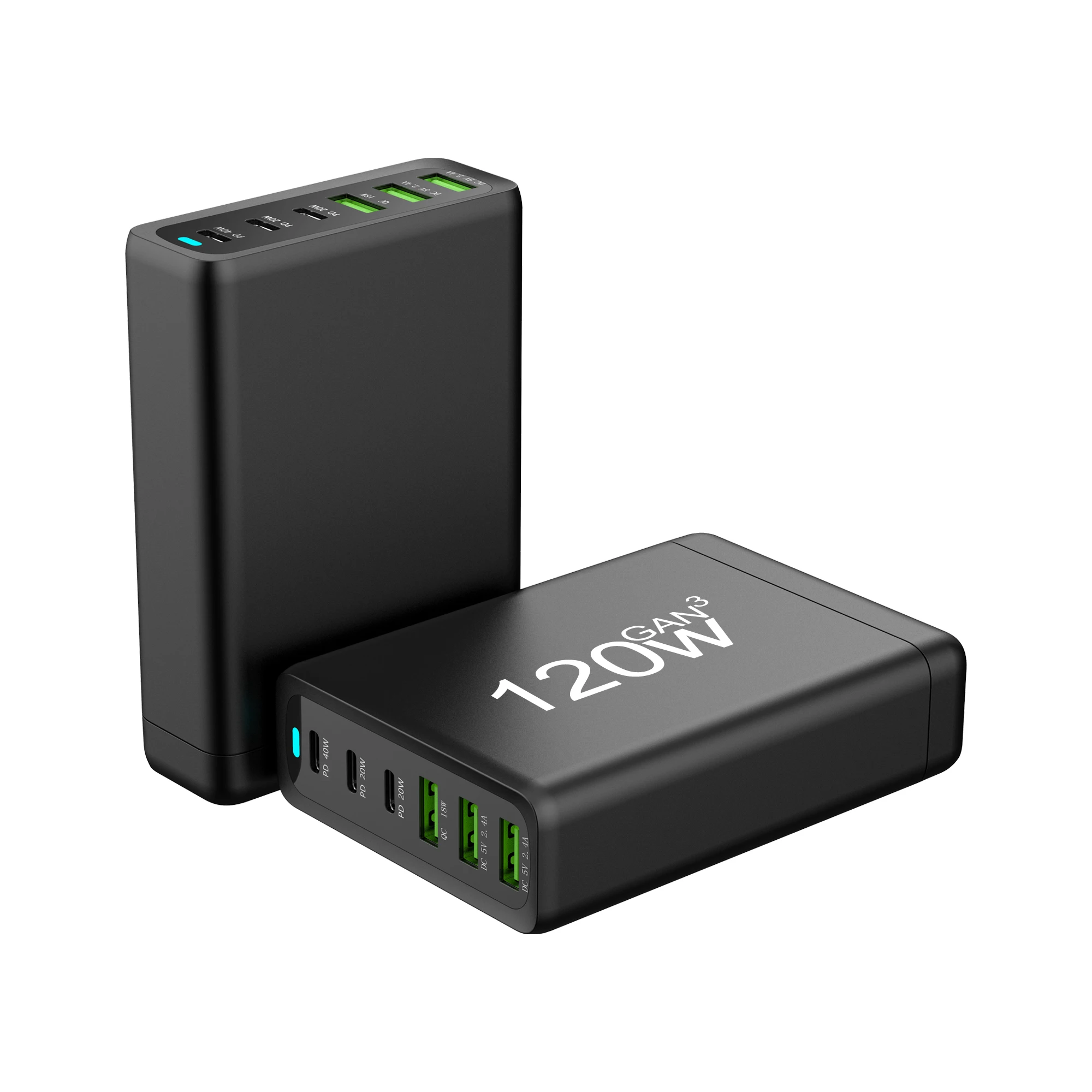 120W Adapter 6 Ports USB Type C PD Fast Charging Quick Charge 3.0 USB-C Desktop GaN Charger For iPhone 15 For Samsung For Xiaomi