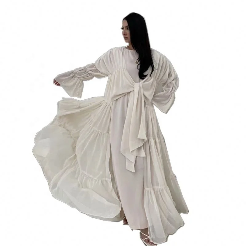 Modest Islamic Clothing Muslim Abaya Women Islamic Dress Open Front Ruffle Dress Abaya