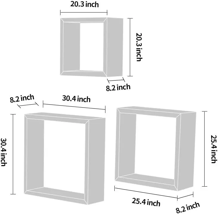 Set of 3 White Square Shelves wood storage shelf wooden Floating wall Shelf kitchen furniture