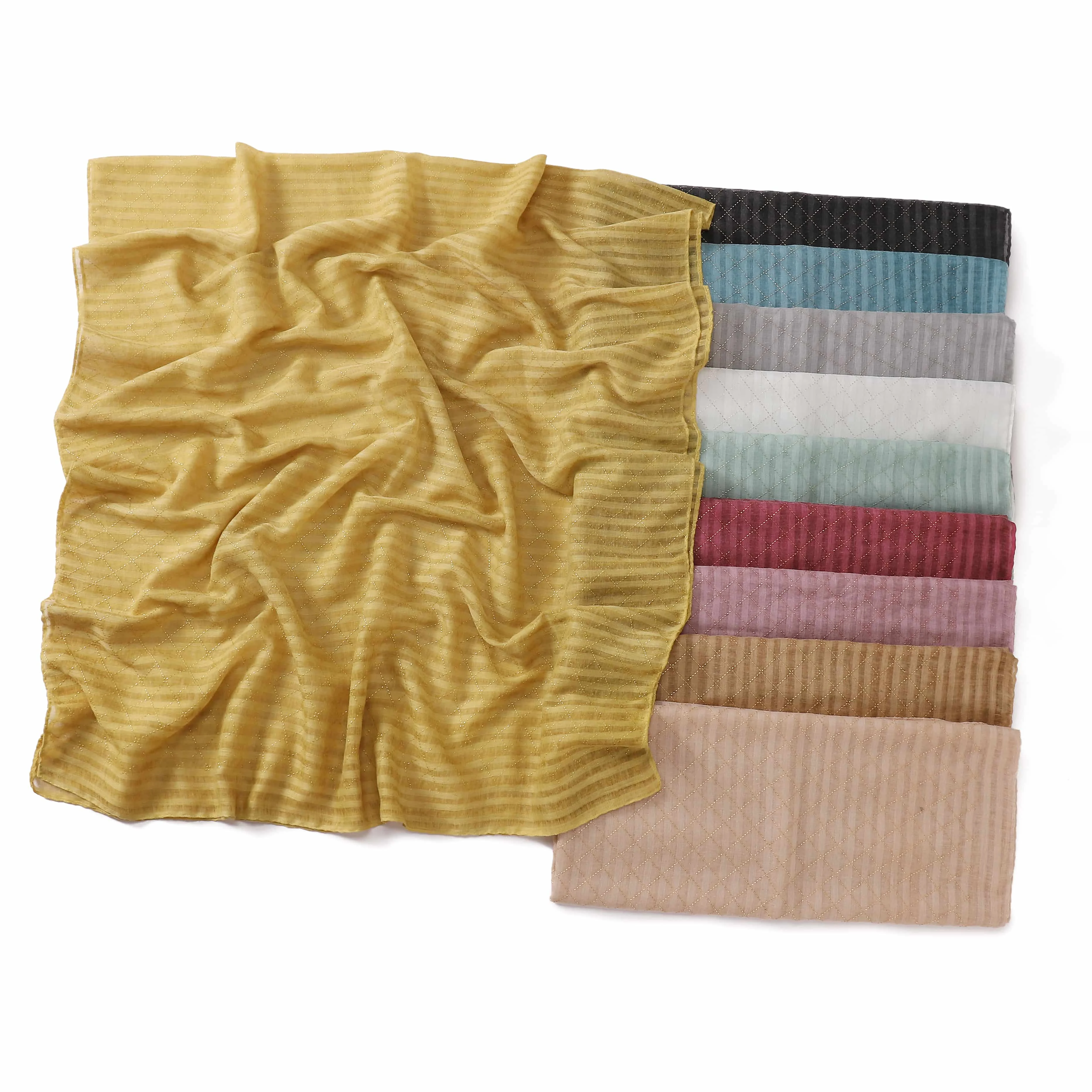 Elegant Shawl Casual Head Wrap Women Comfortable Simple Islamic Muslim Long  Hijab Women Plaid Rhinestone Stripe Cotton Scarf