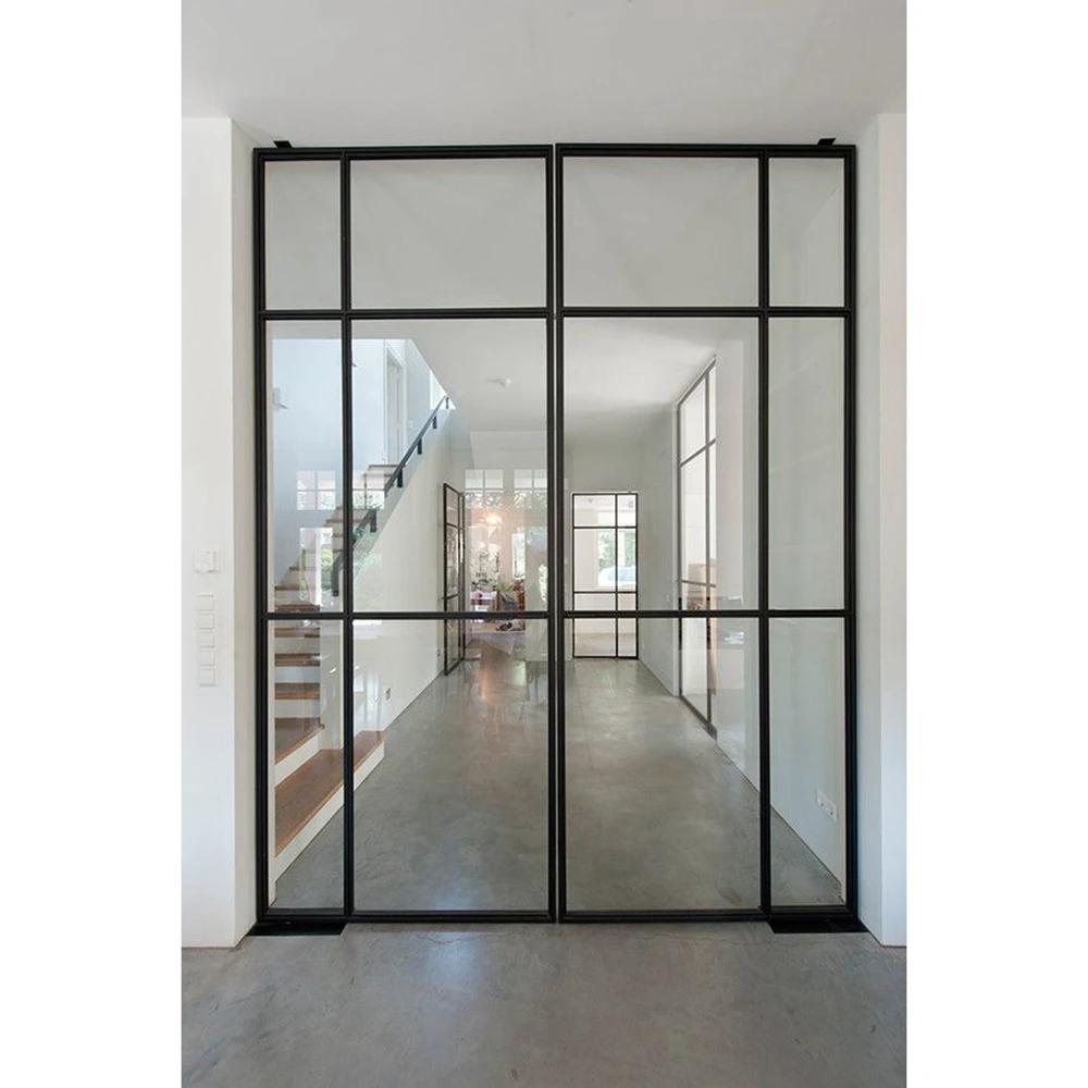aluminum black 9 lite 9 foot glass french doors to office