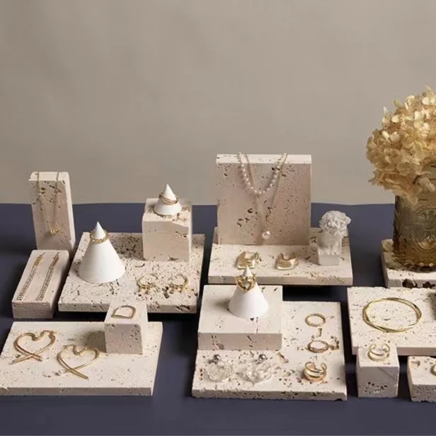 Natural marble jewelry decoration ornaments cube earrings necklace ring display stand earring set display
