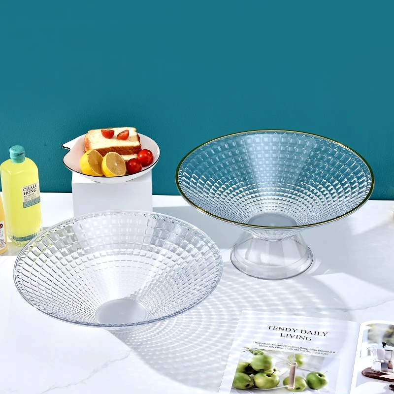 Home Party Salad Candy Biscuit Cake Transparent Food Plate Reusable Round Plastic Tray With Base