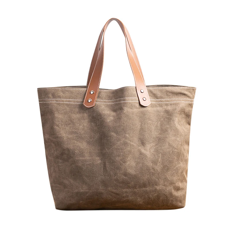 Waxed canvas bag vintage bag super strong 16oz canvas handbag Waxed Canvas Tote Bag with Leather Straps Vintage