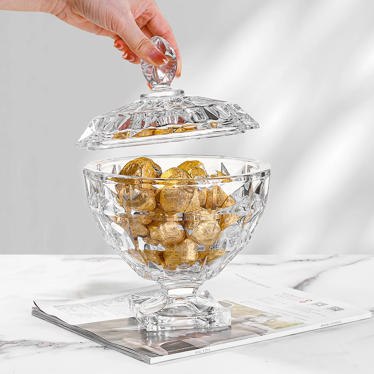 JINGHUANG Хрустальные Роскошные Jeneva конфеты стеклянные банки с ножками оптом контейнеры для хранения крышками
