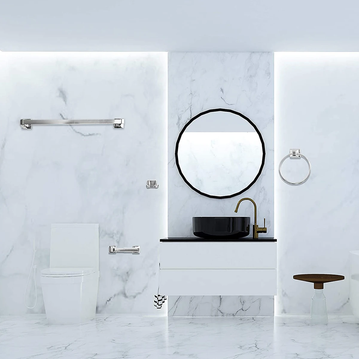 Aquacubic 4 pieces Square Bathroom Design Chrome Wall Mount Chrome Bathroom Accessories Set