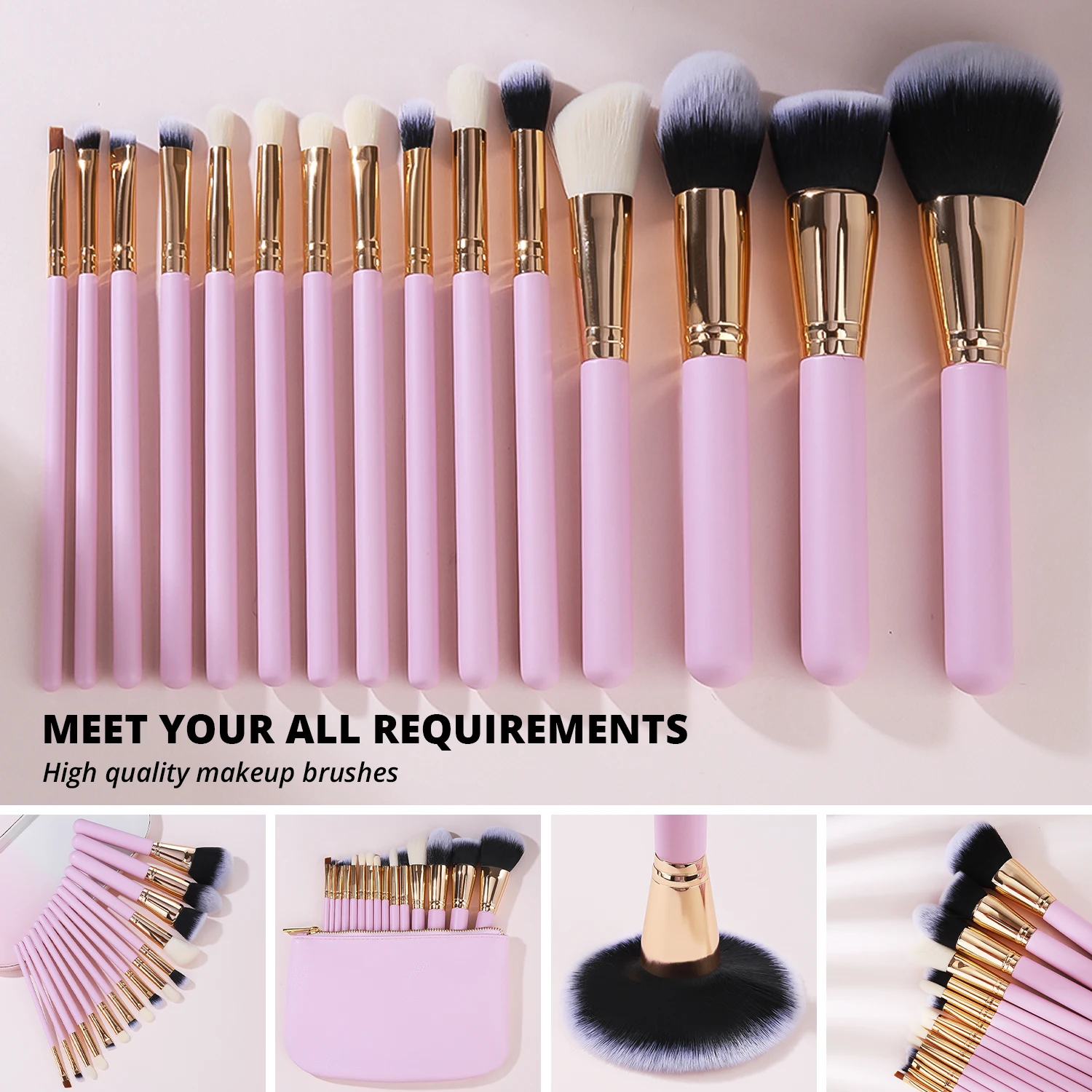 Gracedo Pink Professional 15pcs Make Up Brushes Synthetic Hair Cosmetic Foundation Powder Wholesale Brushes Makeup Set
