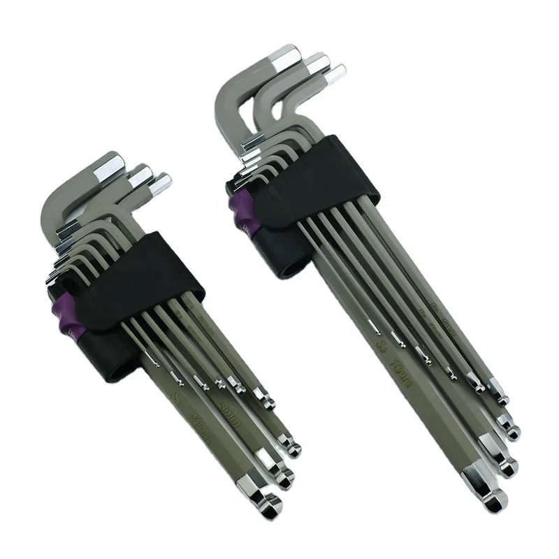 No.76005 9-piece Long Type Ball End Hex Key Set S2 Steel 1.5mm-10mm Specification