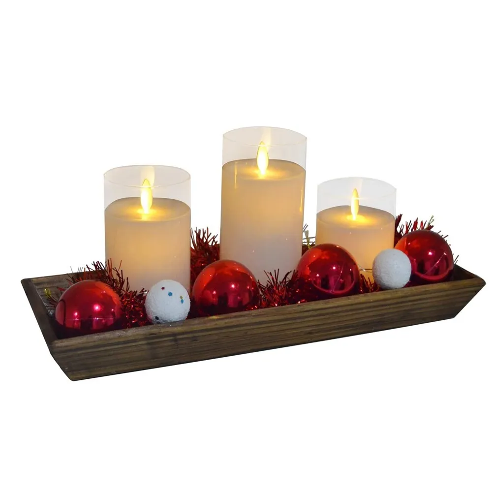 Wholesale Cheap Wood Candle Holder tray with Metal Handle