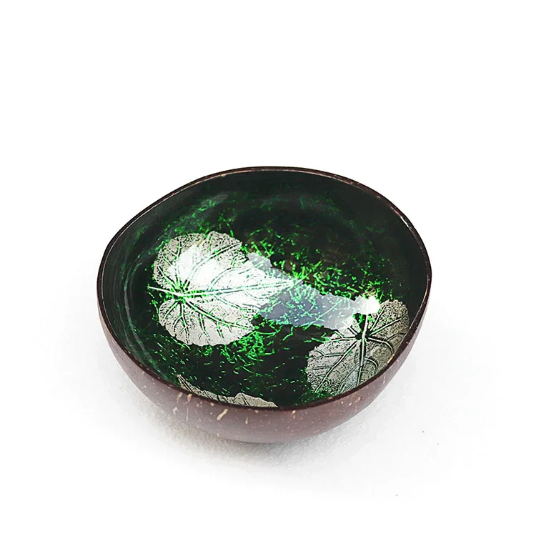 New design handmade painted flowers natural coconut shell wood lacquer bowl vietnamese salad candy bowl