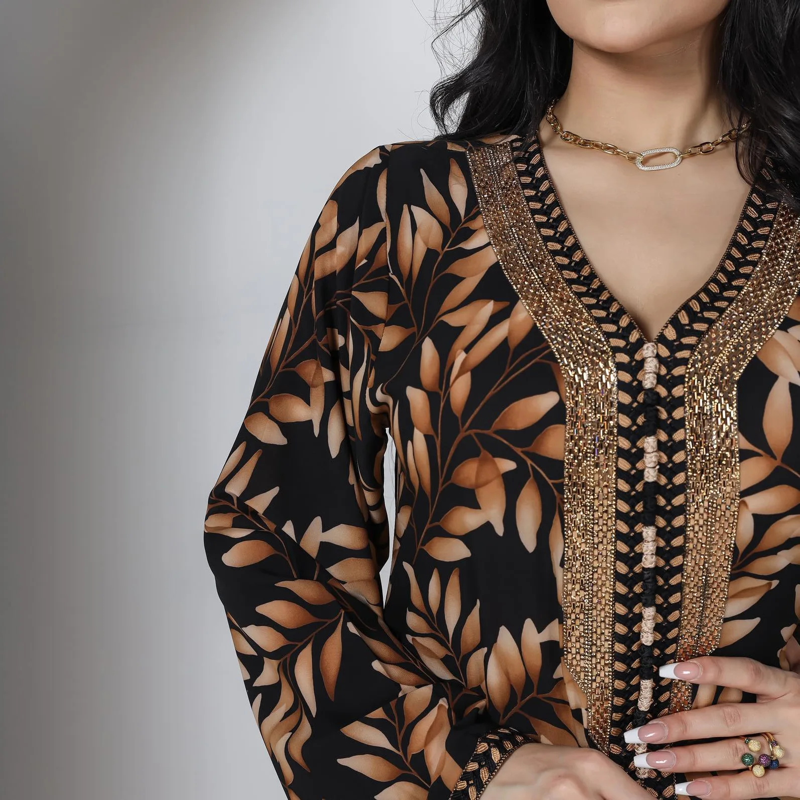 Stunning Black Dubai Arabic Evening Dresses Beaded Long Sleeve Moroccan Kaftan Evening Gown Muslim Dresses