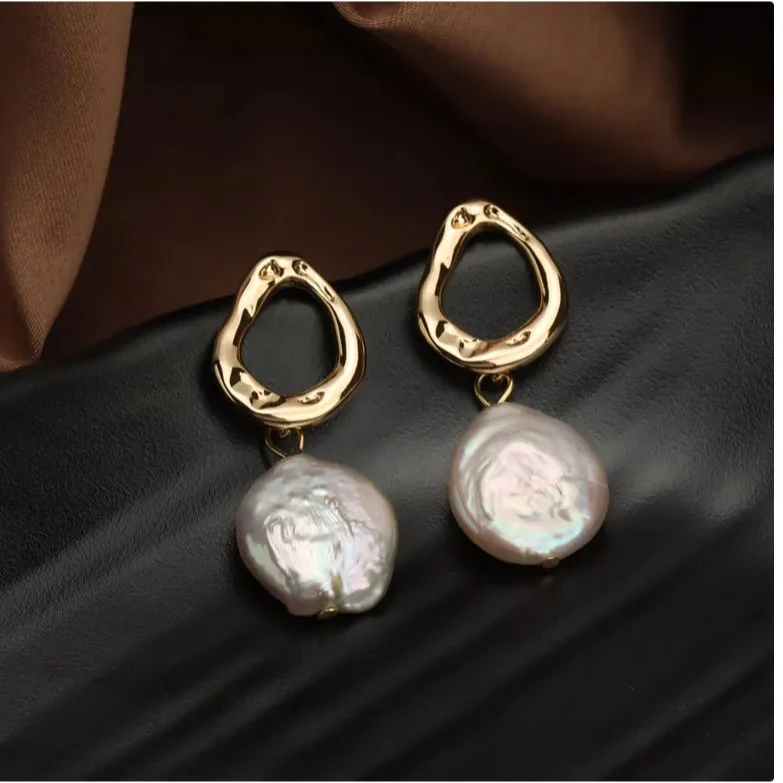 Wholesale new vintage Baroque button natural freshwater Pearl earrings Feminine temperament 925 sterling silver needle pearl ear