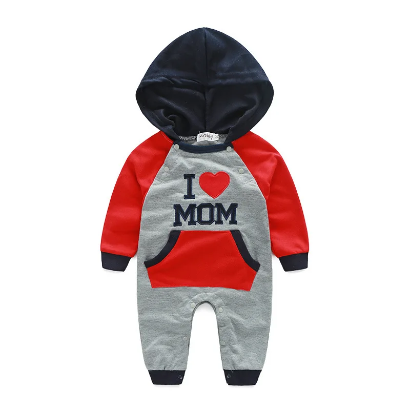 Wholesale Made In China New Born Baby Boys Clothes Warm and Coloured Letter Print I Love Dad Or Mom Baby Jumpsuit