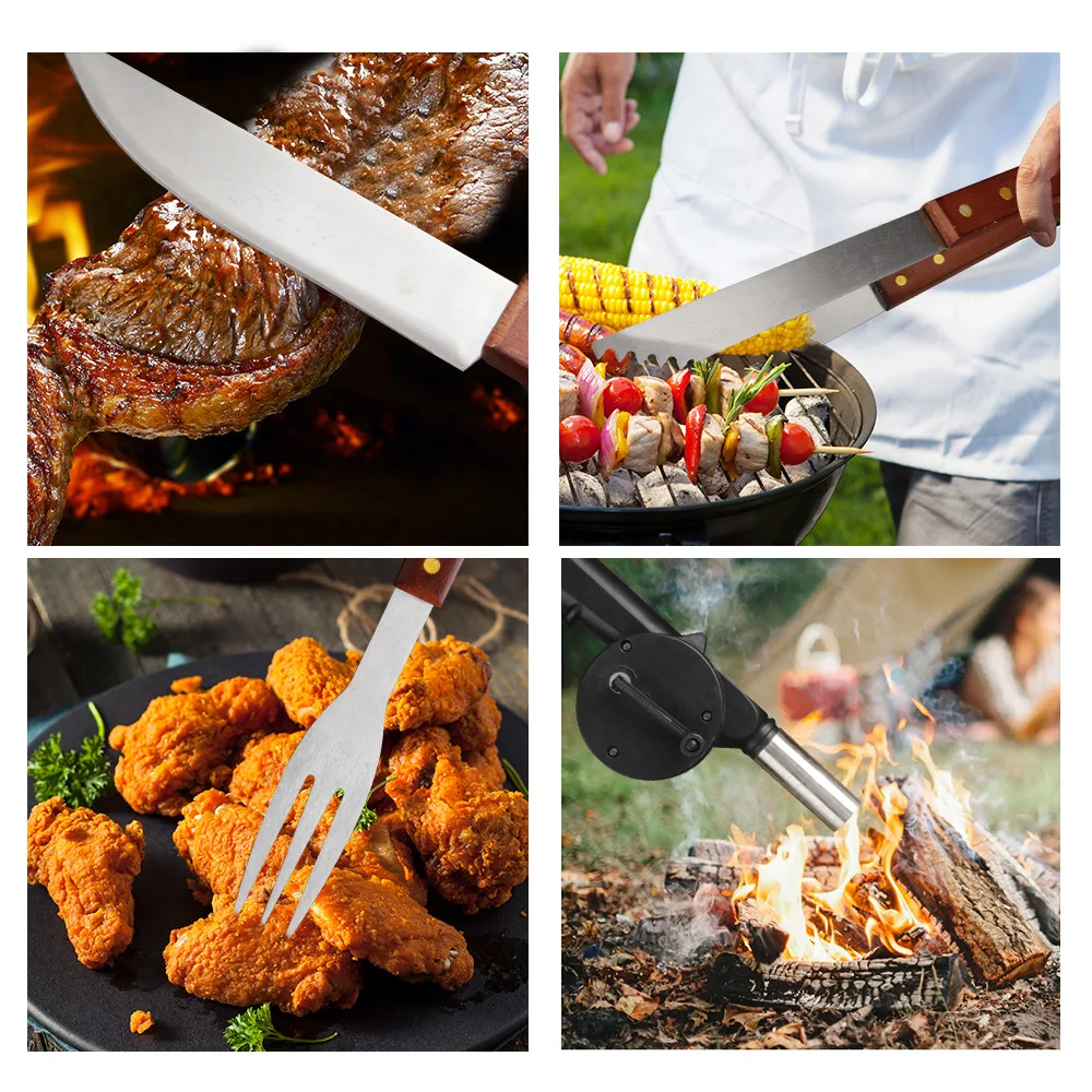 8-piece Wooden Handle Grill Apron Set Multifunctional Barbecue Set Outdoor bbq Tool Combination Set