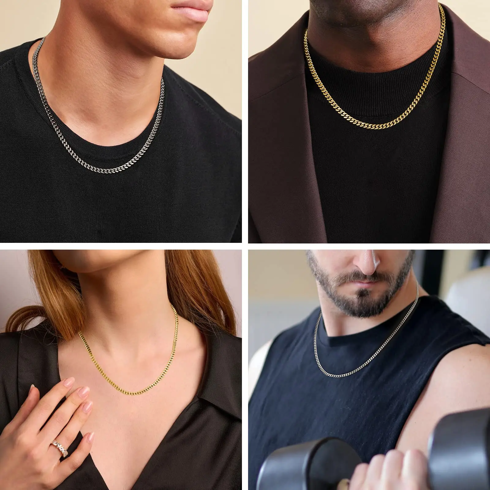 14K Real Gold Plated Chain Men Necklace 3/4/5/6/8mm Stainless Steel Jewelry Women Miami Cuban Link Cubanas Cadena De Oro 14K