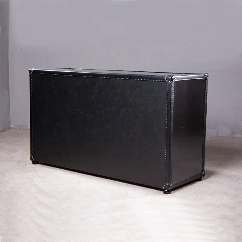 Retro style 9 drawers wooden corner drawer chest with leather covered