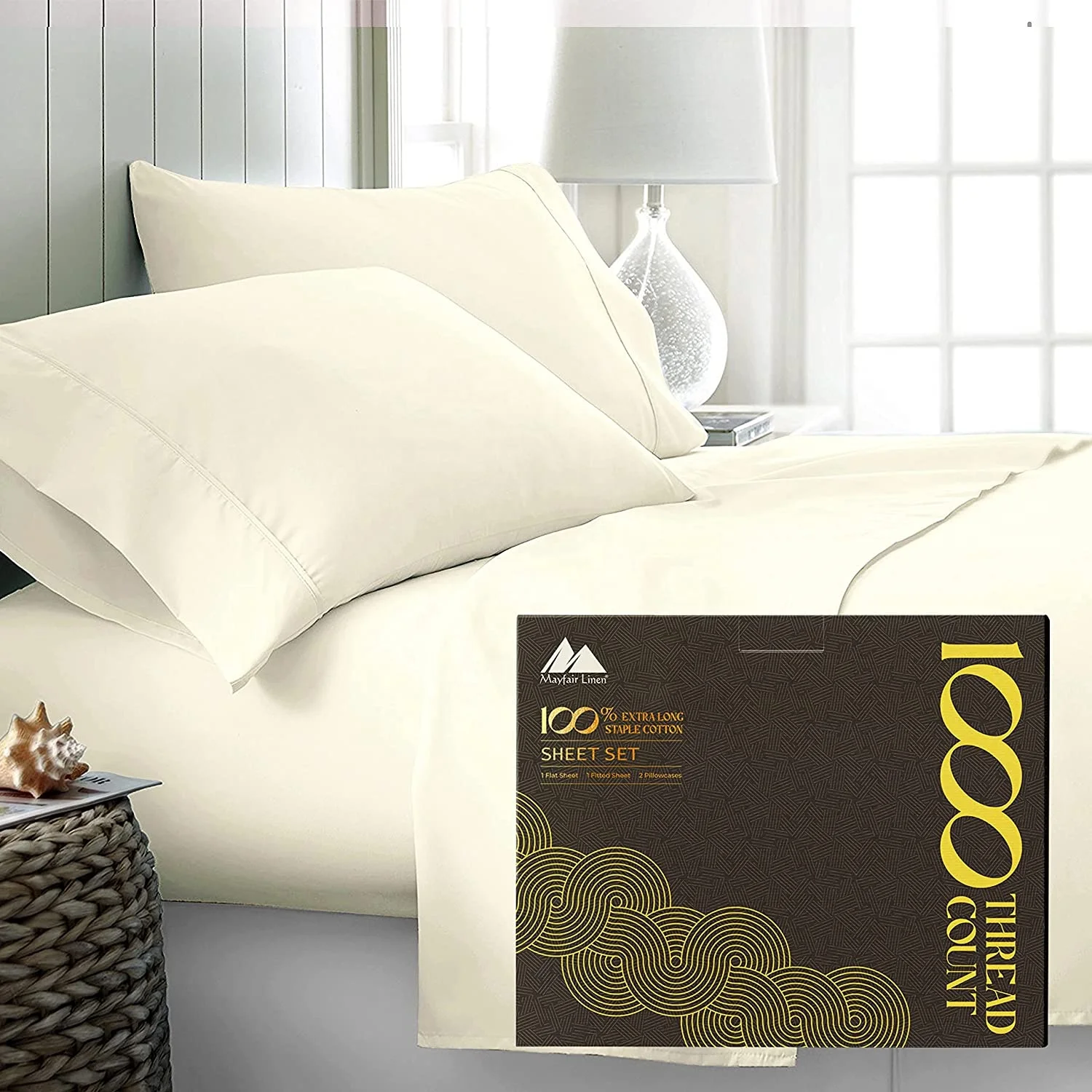 100% Egyptian Cotton Hotel Luxury 1000 Thread Count Bed Sheets Long-Staple Yarns Bedding Sets from Nan Tong