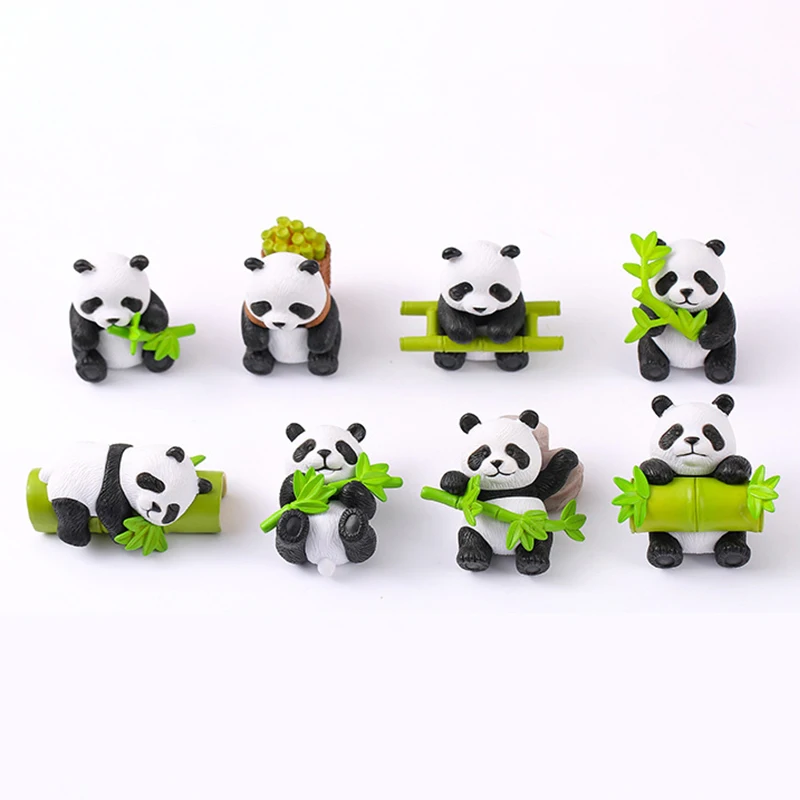1Set Includes 8 Styles Creative Mini Resin Panda Series Figurine Miniature Bonsai Doll House Decoration