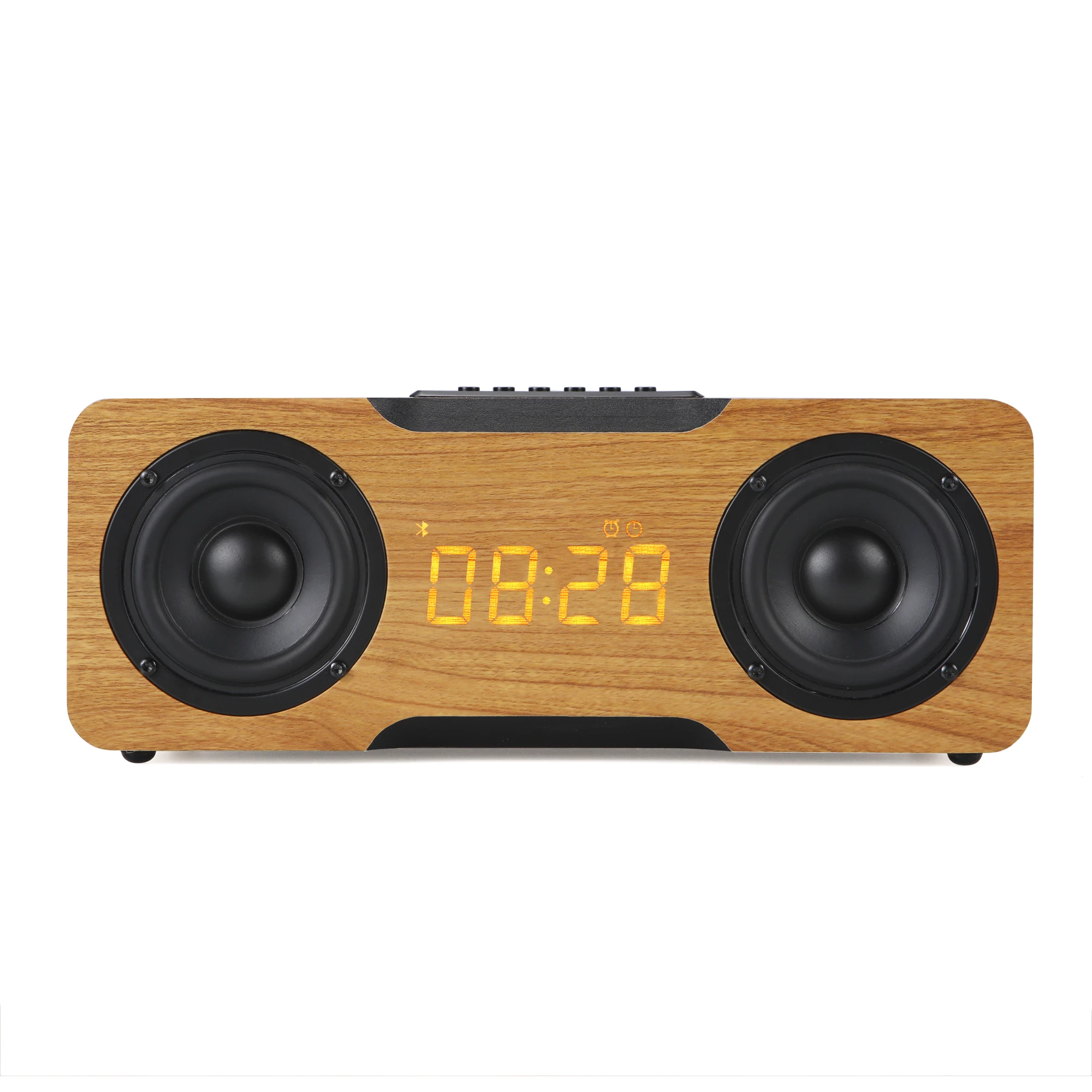 Desktop Wooden Wireless Portable Speaker with HD Sound and Bass Support USB, TF Card, FM Radio for Bed Partying Travel