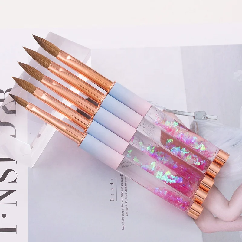Kolinsky Hair Acrylic Nail Brush Blue Gradient Liquid Handle Nail Brush Flat Round Hair Tip For Decoration