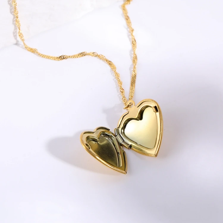 new stainless steel jewelry 18k pvd gold plated picture necklaces openable photo love heart locket pendant necklace for girls