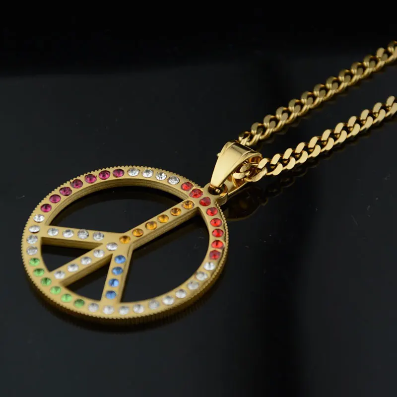 Stainless Steel Necklace Hip Hop Rock Personality Trend Net Red Peace Sign Pendant Couple Titanium Steel Necklace Pendant