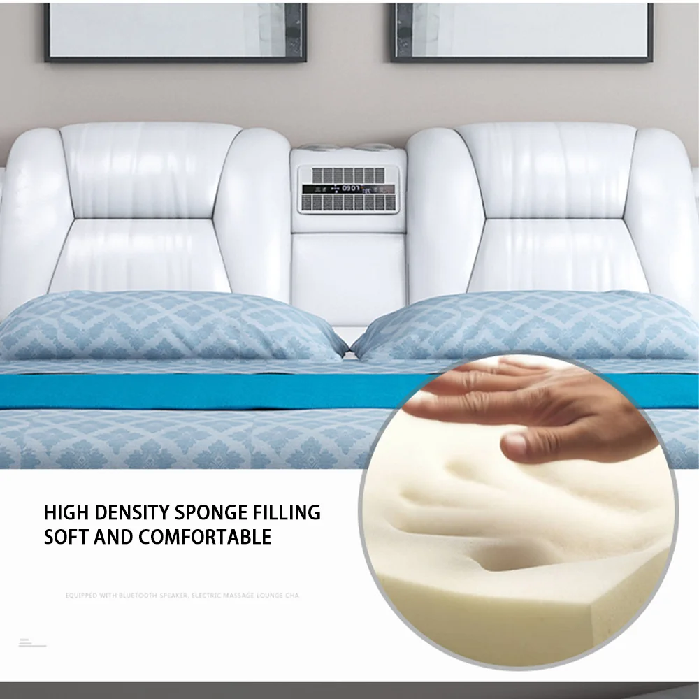 Современная домашняя кожаная роскошная мебель для спальни многофункциональная Массажная кровать татами умная аудио двуспальная