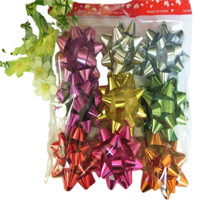 metallic star ribbon bow gift package