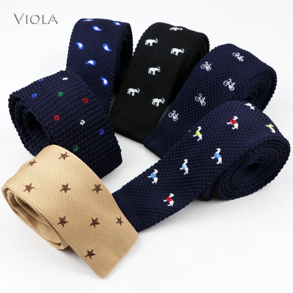 Cute Knit Necktie Cartoon Embroidered Skull Doggy Bike Star Anchor Weave Tie Suit Tuxedo Party Gift For Men Accessories Fashion