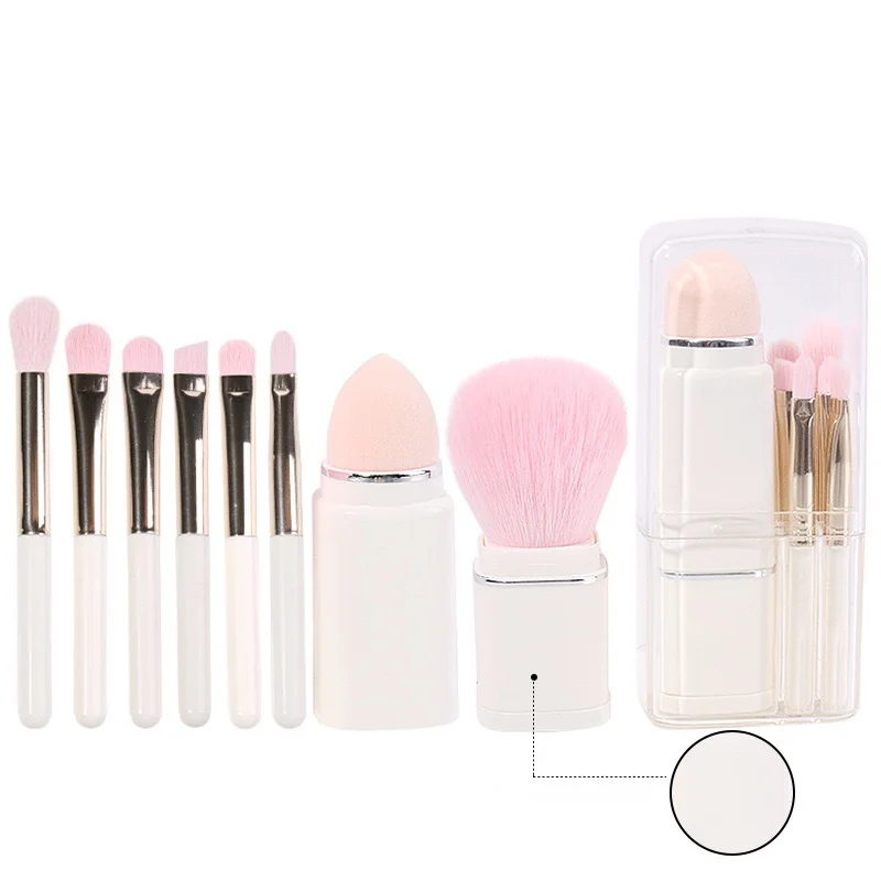 2023 Hot 8-in-1 Portable Makeup Brush Set Supports Trademark Custom Retractable Lip Brush Foundation Mix Brush Box