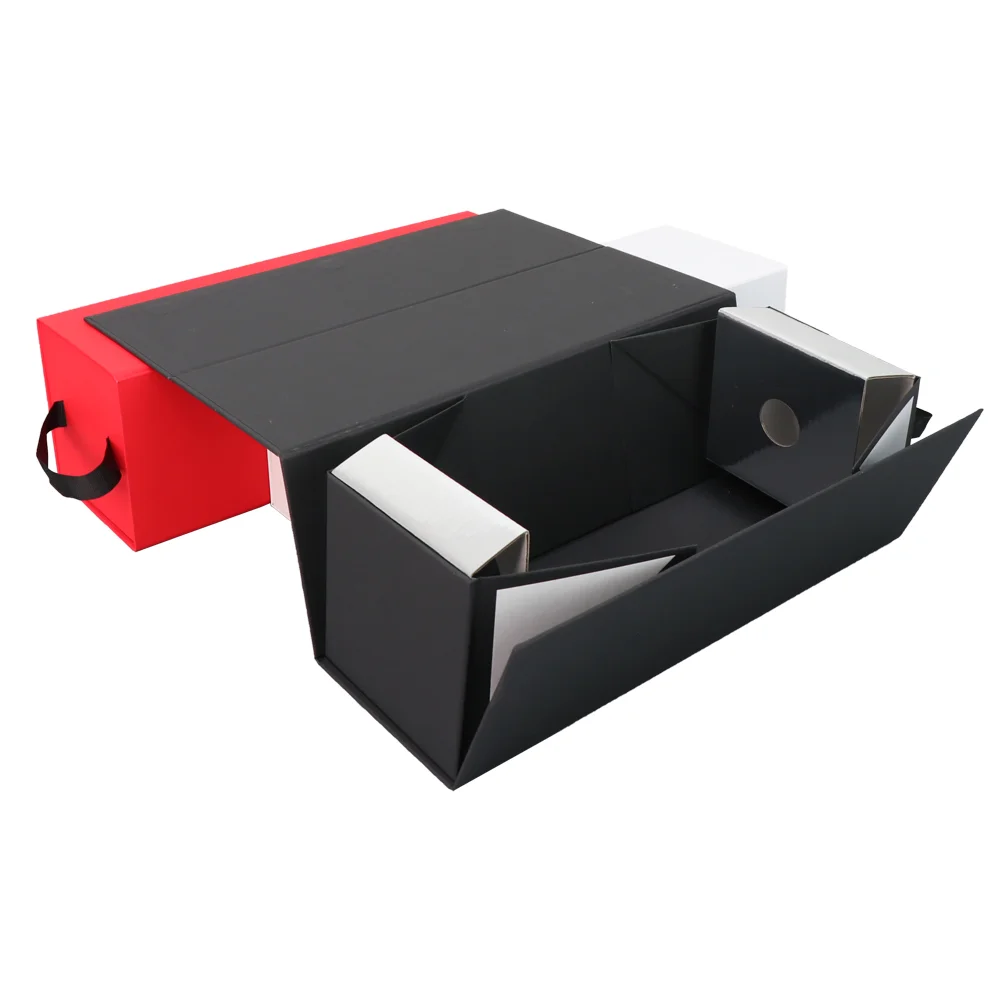 Wholesale Black Corrugated Custom Luxury Magnetic Cardboard Rigid Gift Wine Folding Paper Box