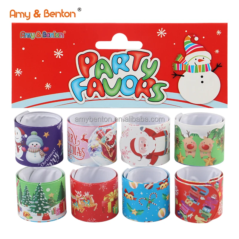 Christmas Snap Band Children Party Favors Toys Custom Slap Bracelet Xmas Snap Bracelet Pinata Fillers Stocking Stuffers