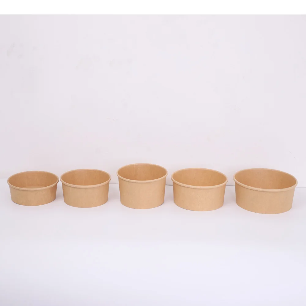 Kraft Paper Lid Takeaway Packaging Bowls Food Grade Paper Soup Cup with Cover Packaging