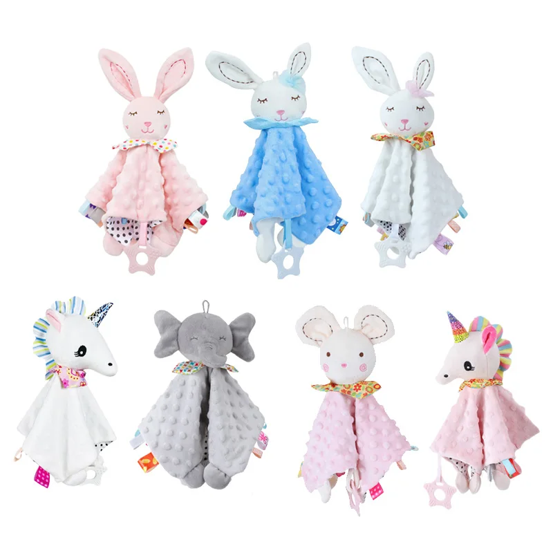 Baby soft comfort baby bed towel plush animal rattle security blanket toy D143