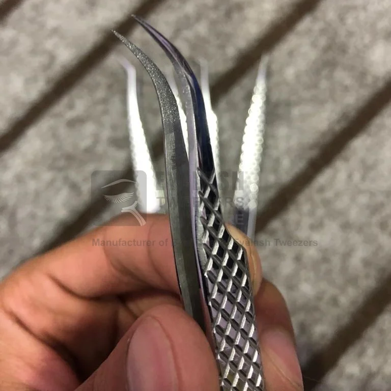 Diamond Dusted Tip Eyelash Extension Tweezers Sustainable Stainless Steel Custom Packaging Pointed Volume Tweezer