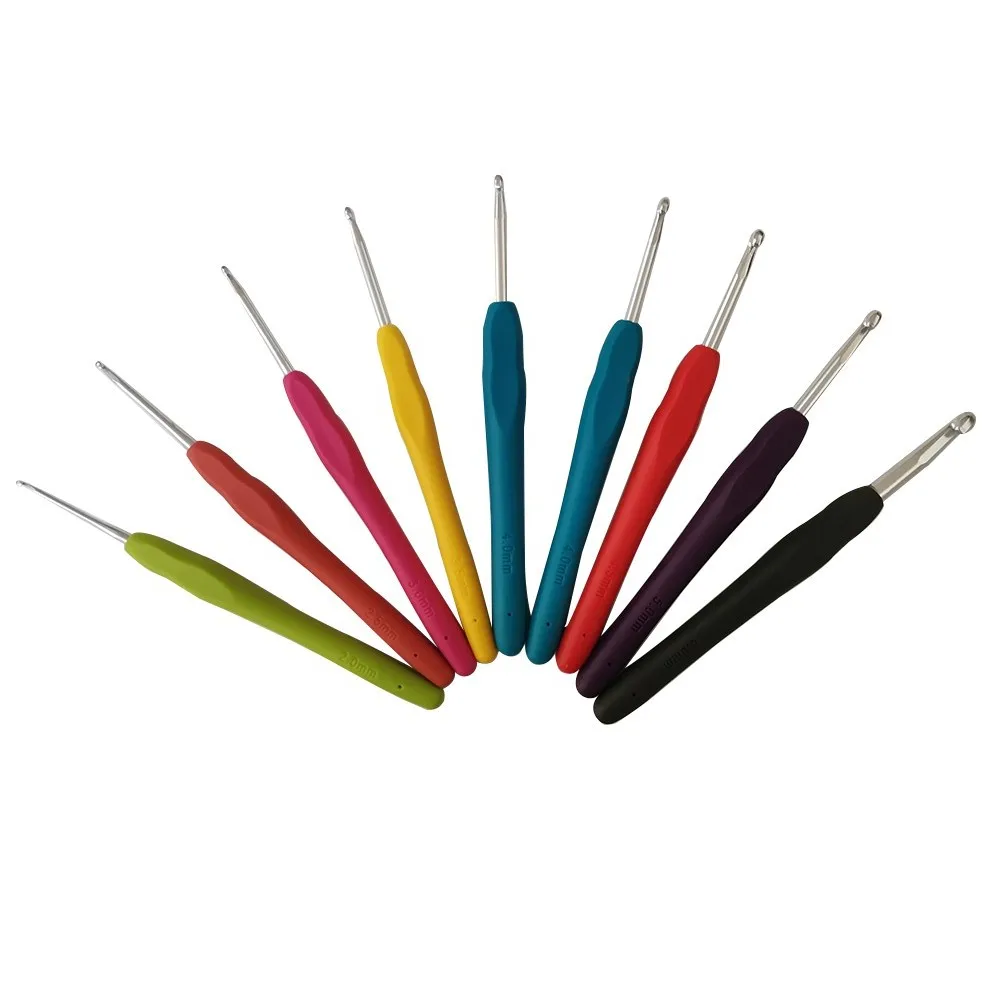 9PCS Pert Set Knitting Tools Sweater Needles New TPR Silicone Lengthened Handle Aluminum Crochet Hook with OPP Bags