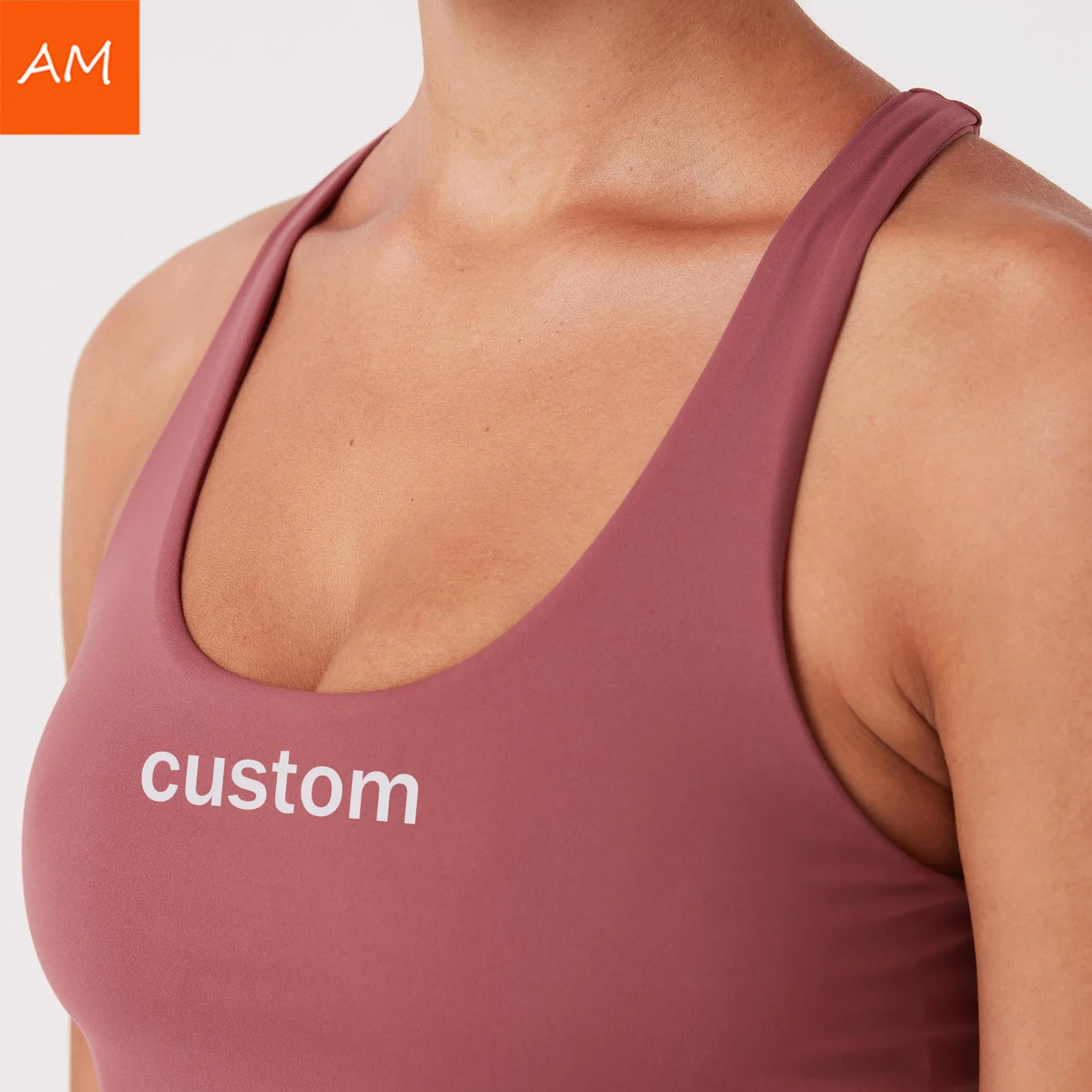 Custom Logo Nylon Double Liner Tank Top Thick Straps Yoga Racer Back Tank Top  Fitness Active Wear Tank Top For Women