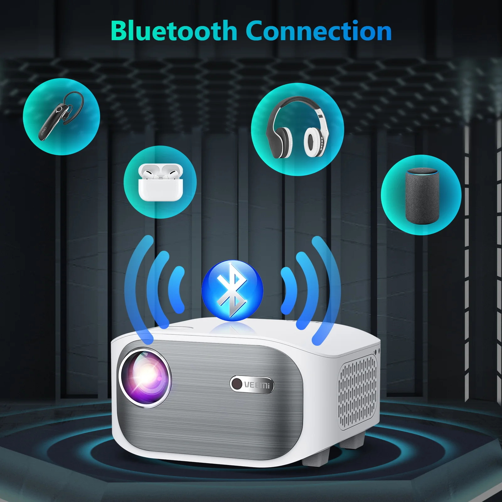 HD Projector With Wifi VEEMI T01 Amazon Hot Sale LED Multimedia Phone Mirroring LCD Projector 4K Video Home Theater